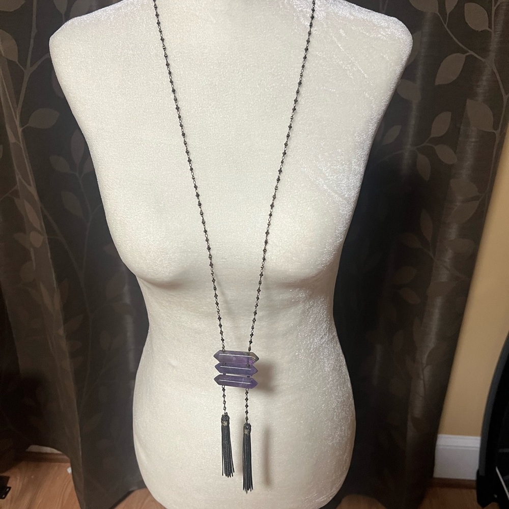 Elegant Purple and Silver Tassel Necklace
